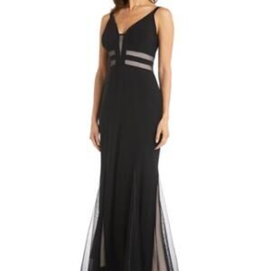 NW NIGHTWAY sz 2 black nude mesh cutout maxi dress elegant gown NWOT b85